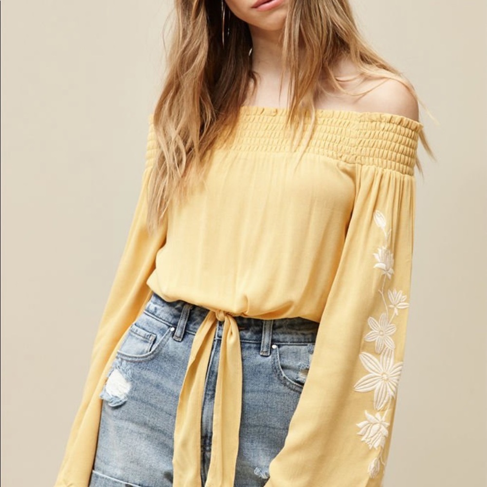 PacSun Yellow Tie Front Top